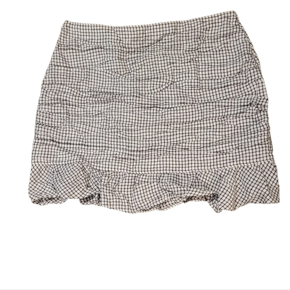 Abercrombie White Black Check Linen Blend Mini Skirt